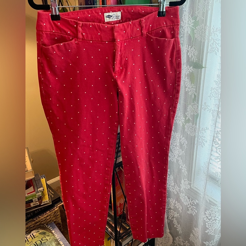 Old Navy Red Pixie Pants with White Dots - Picture 2 of 4